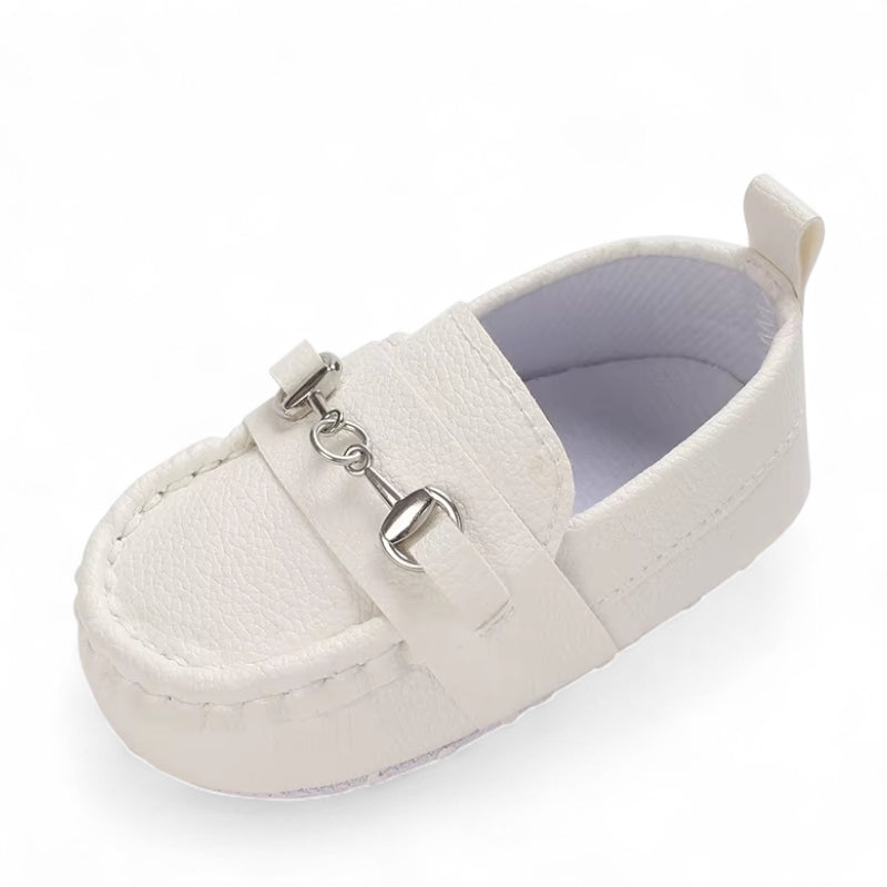 Mocassin En Cuir Blanc Avec Chainette Pour Bébé