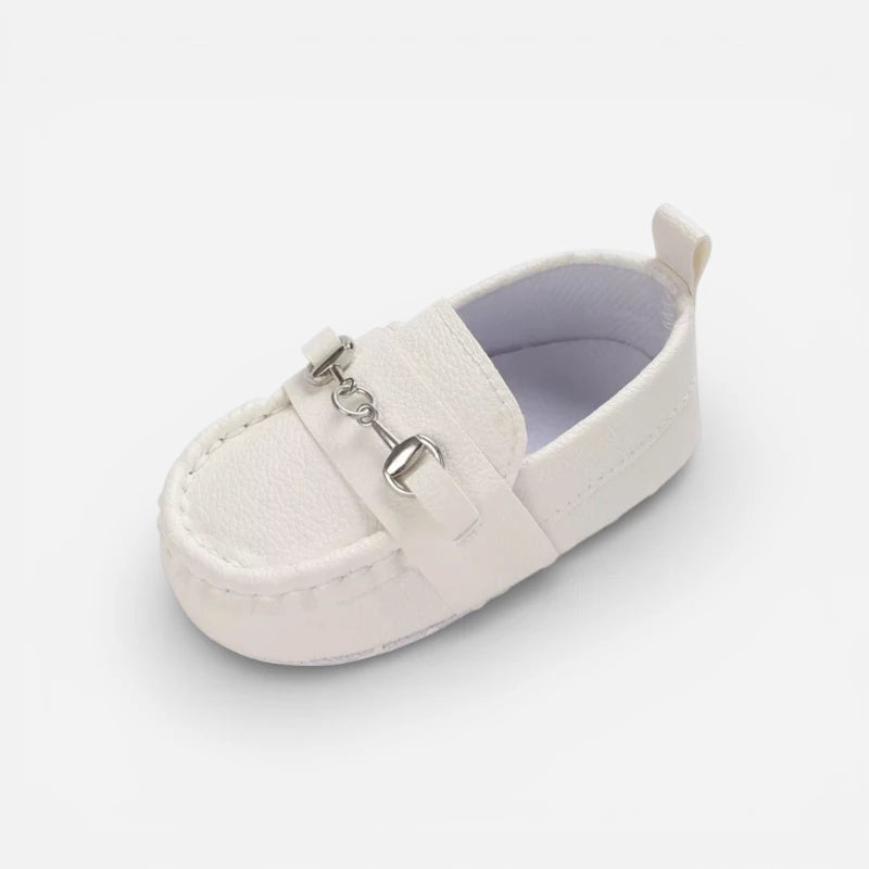 Mocassin En Cuir Blanc Avec Chainette Pour Bébé