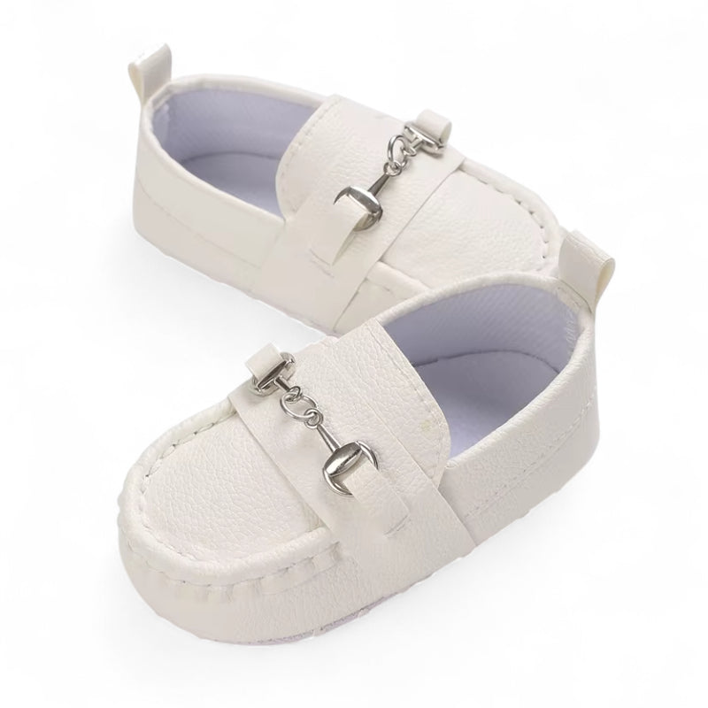 Mocassin En Cuir Blanc Avec Chainette Pour Bébé