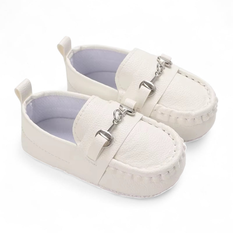 Mocassin En Cuir Blanc Avec Chainette Pour Bébé