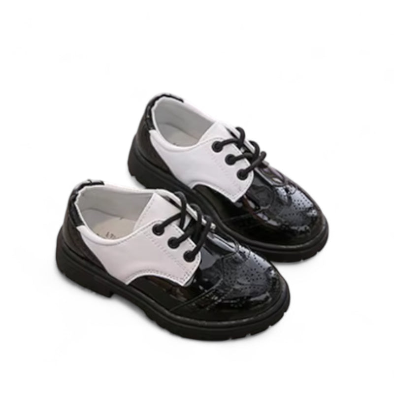 Mocassin Enfant Blanc Et Noir Vernis
