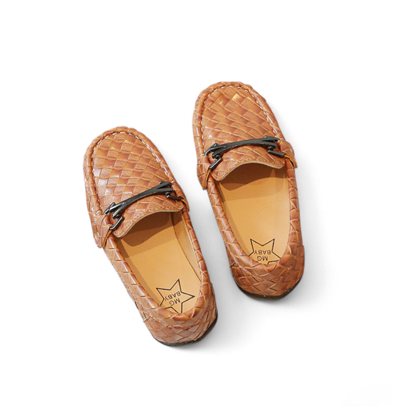 Mocassin Cuir Tressé Camel Garçon