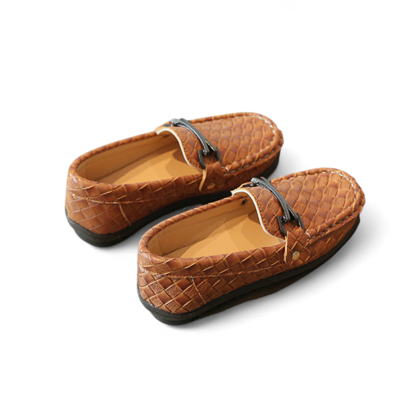Mocassin Cuir Tressé Camel Garçon