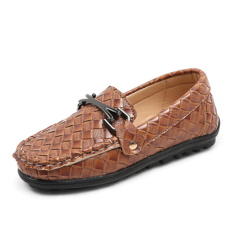 Mocassin Cuir Tressé Camel Garçon