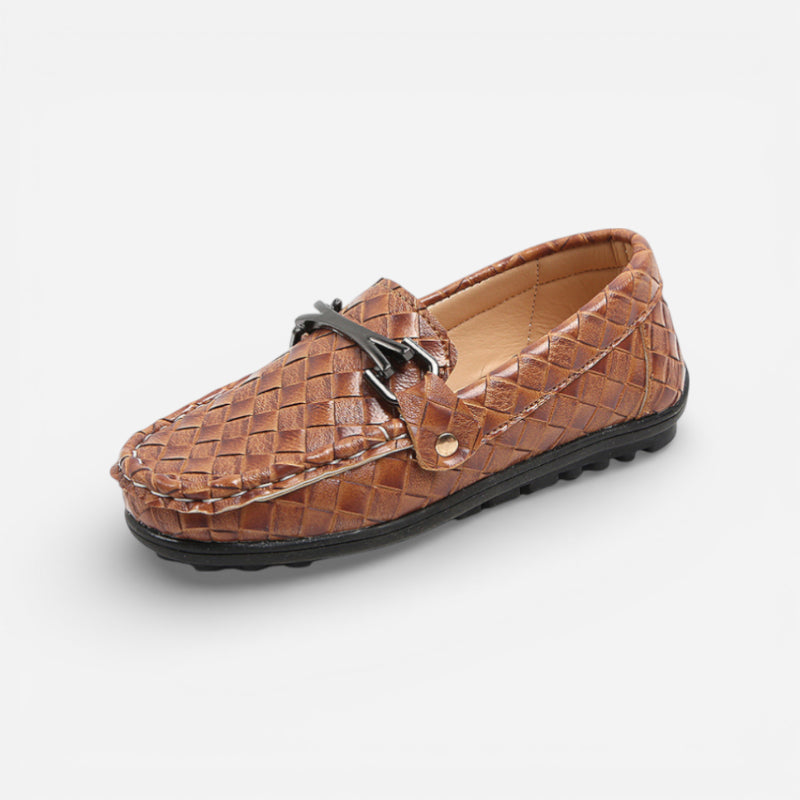 Mocassin Cuir Tressé Camel Garçon