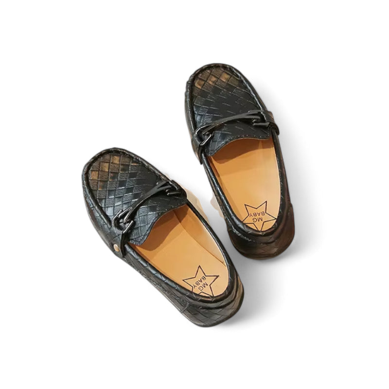 Mocassin Garçon Cuir Noir Tissé