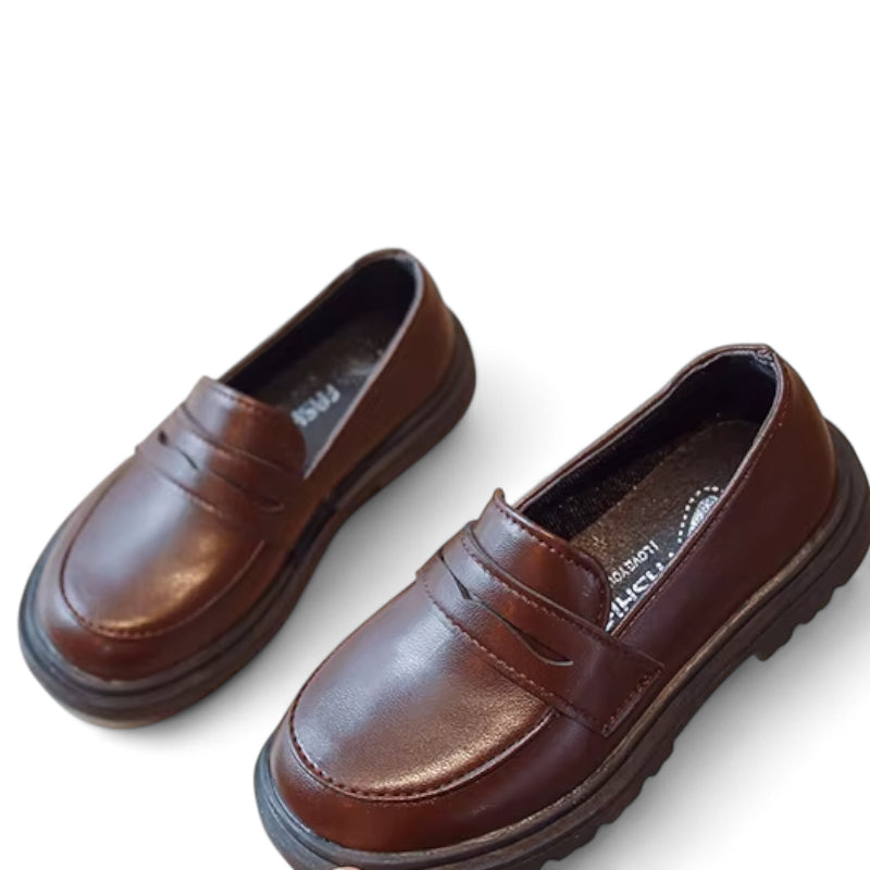 Mocassin Cuir Marron Foncé Garçon Talon