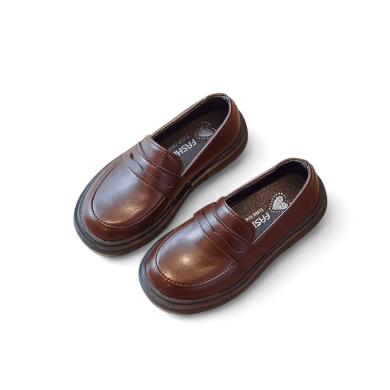 Mocassin Cuir Marron Foncé Garçon Talon