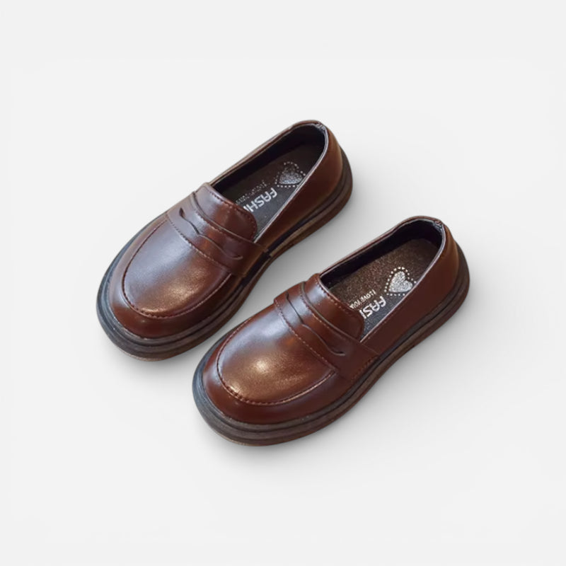 Mocassin Cuir Marron Foncé Garçon Talon