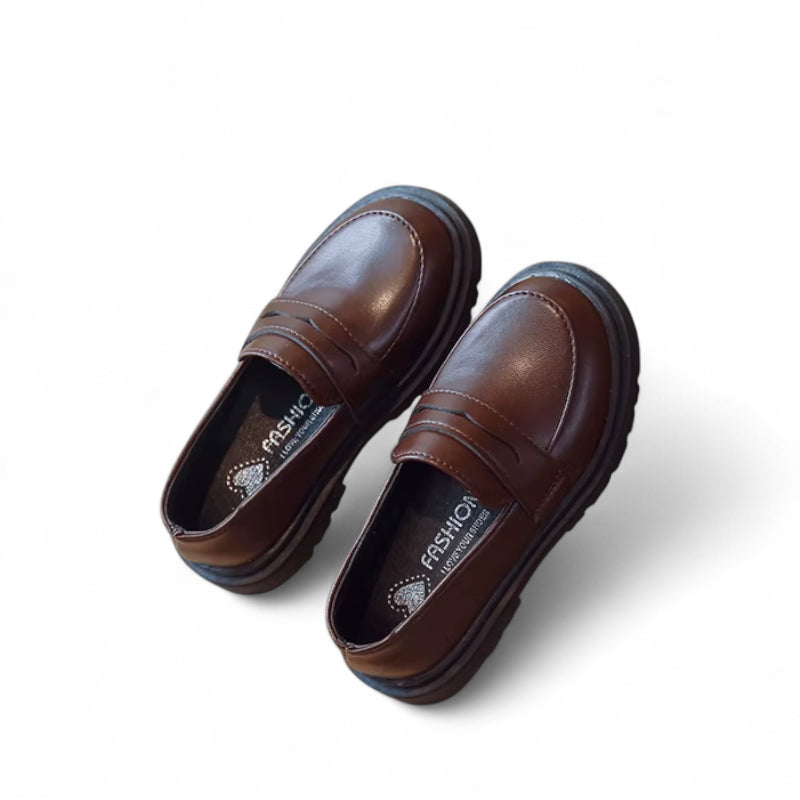 Mocassin Cuir Marron Foncé Garçon Talon