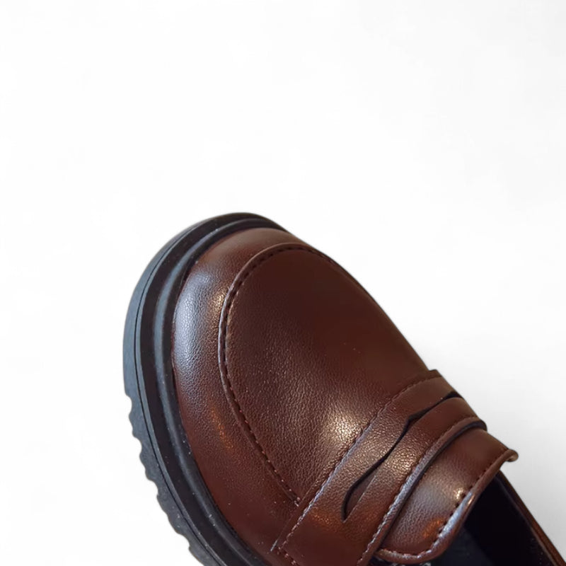 Mocassin Cuir Marron Foncé Garçon Talon