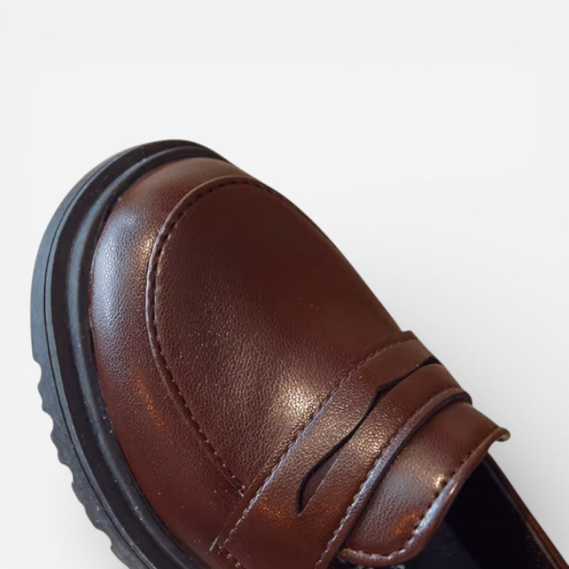 Mocassin Cuir Marron Foncé Garçon Talon