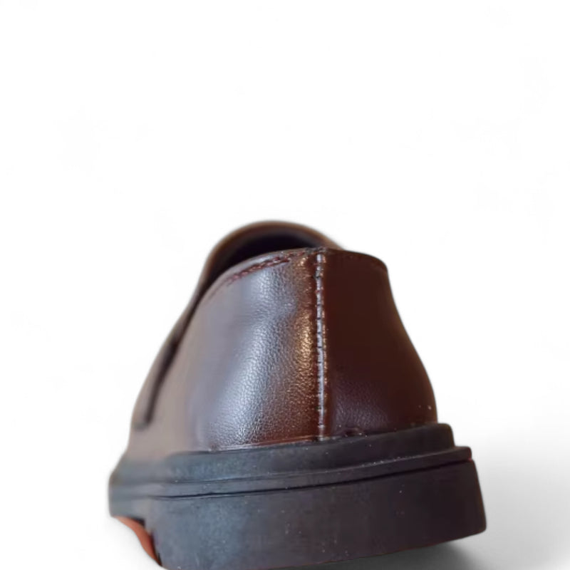 Mocassin Cuir Marron Foncé Garçon Talon