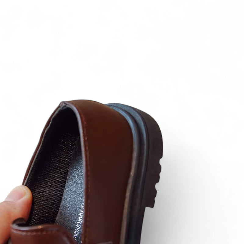 Mocassin Cuir Marron Foncé Garçon Talon