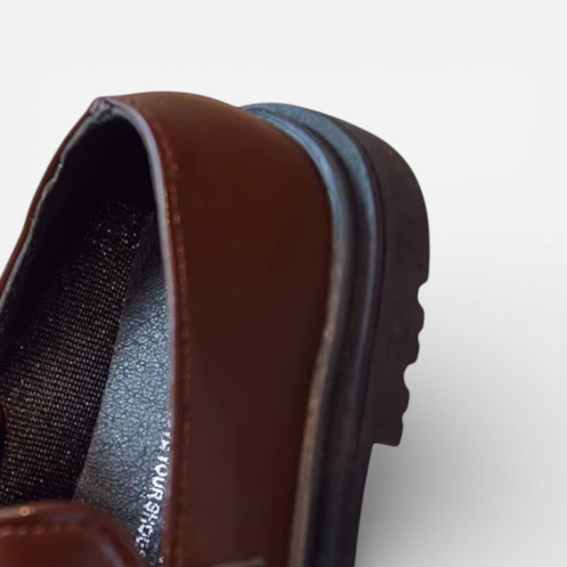 Mocassin Cuir Marron Foncé Garçon Talon