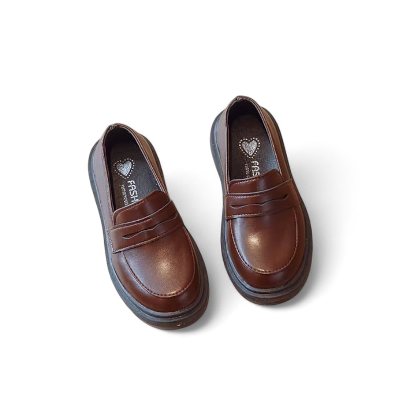 Mocassin Cuir Marron Foncé Garçon Talon