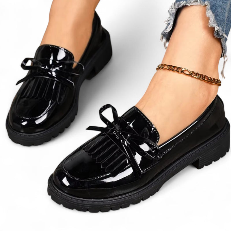 Mocassin Plateforme Cuir Noir Femme