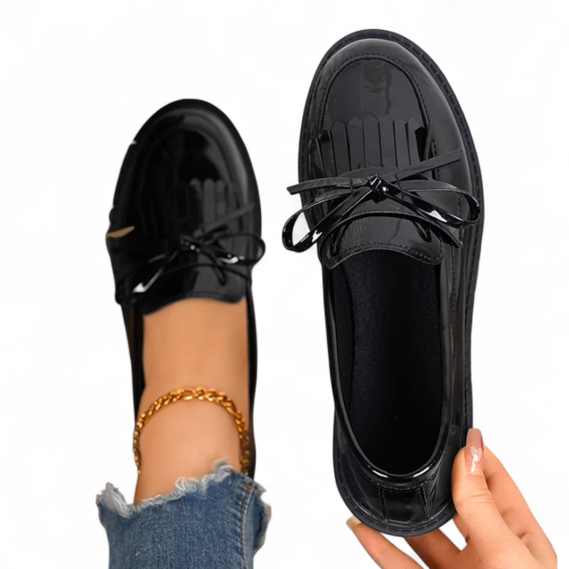Mocassin Plateforme Cuir Noir Femme