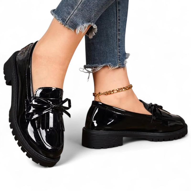 Mocassin Plateforme Cuir Noir Femme