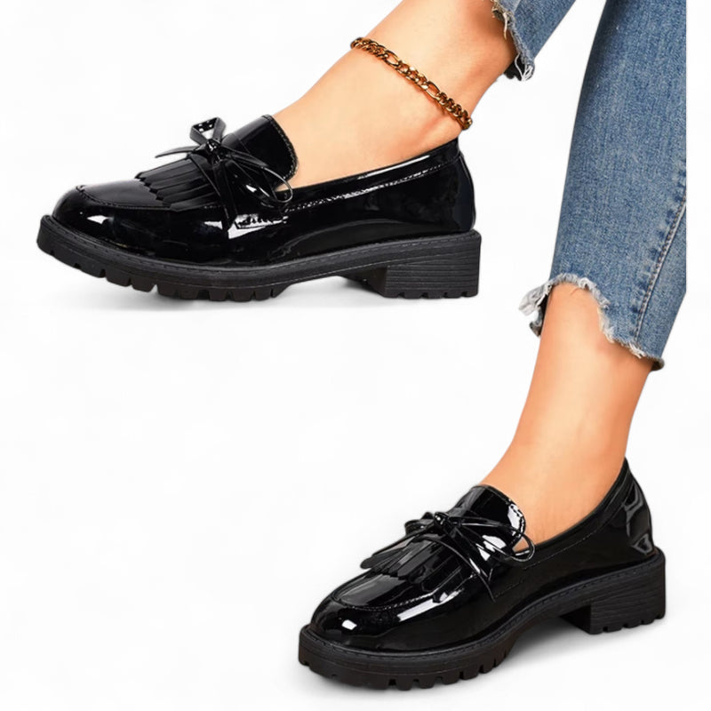 Mocassin Plateforme Cuir Noir Femme