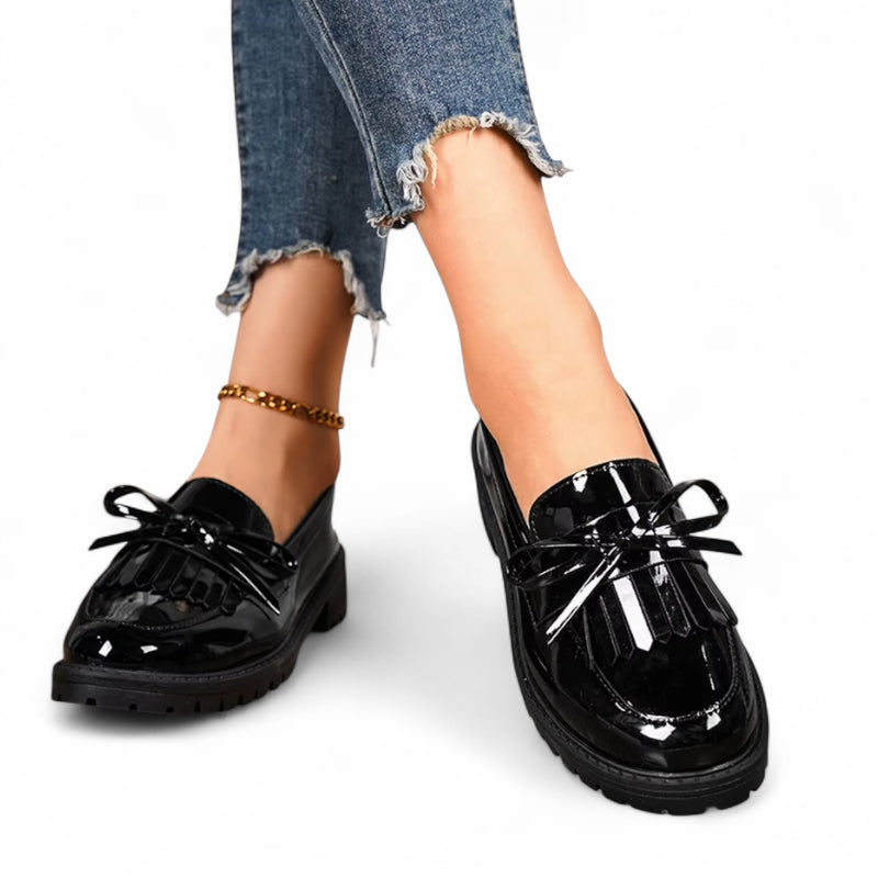 Mocassin Plateforme Cuir Noir Femme