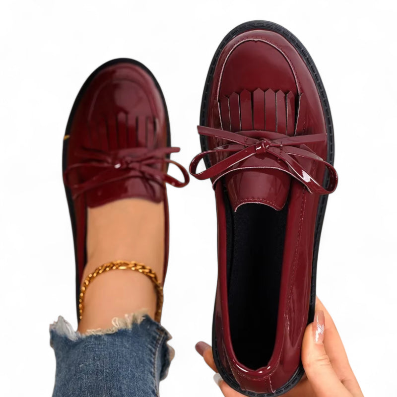 Mocassin Plateforme En Cuir Vernis Bordeaux Femme