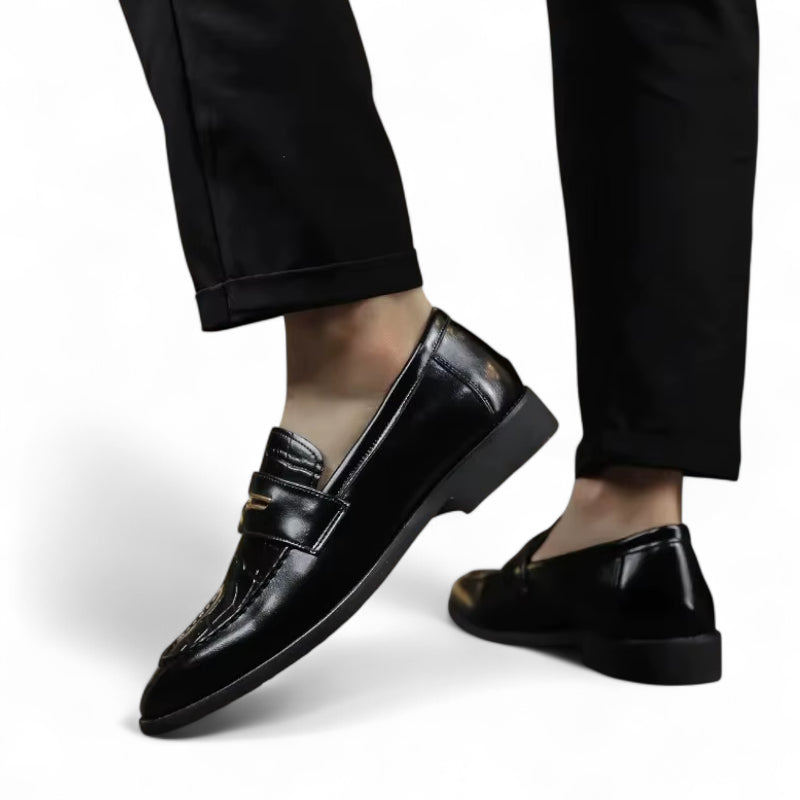Mocassin En Cuir Vernis Noir Luxe Pour Homme