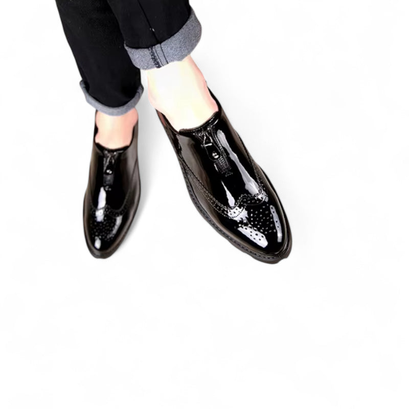 Mocassin Cuir Noir Fermeture Homme