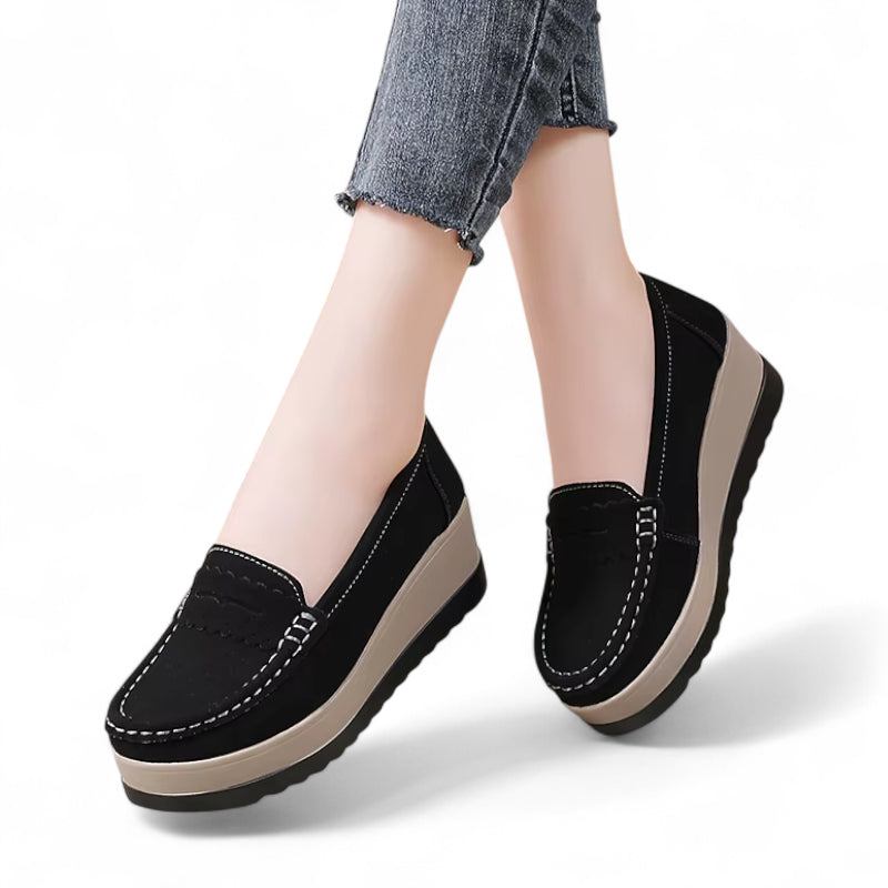 Mocassin Noir Plateforme Blanche