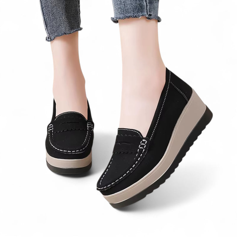 Mocassin Noir Plateforme Blanche