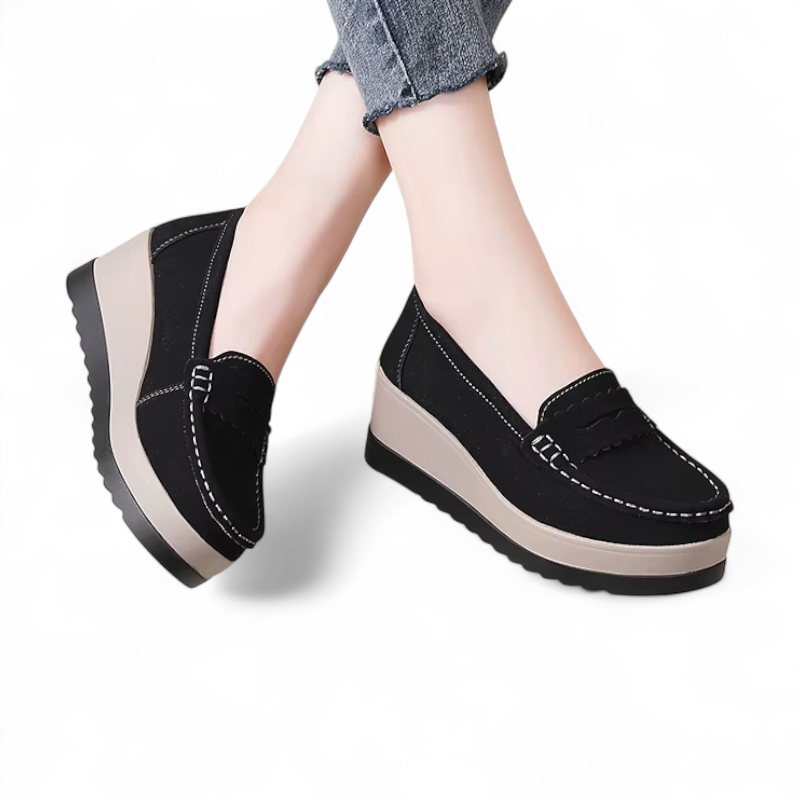 Mocassin Noir Plateforme Blanche