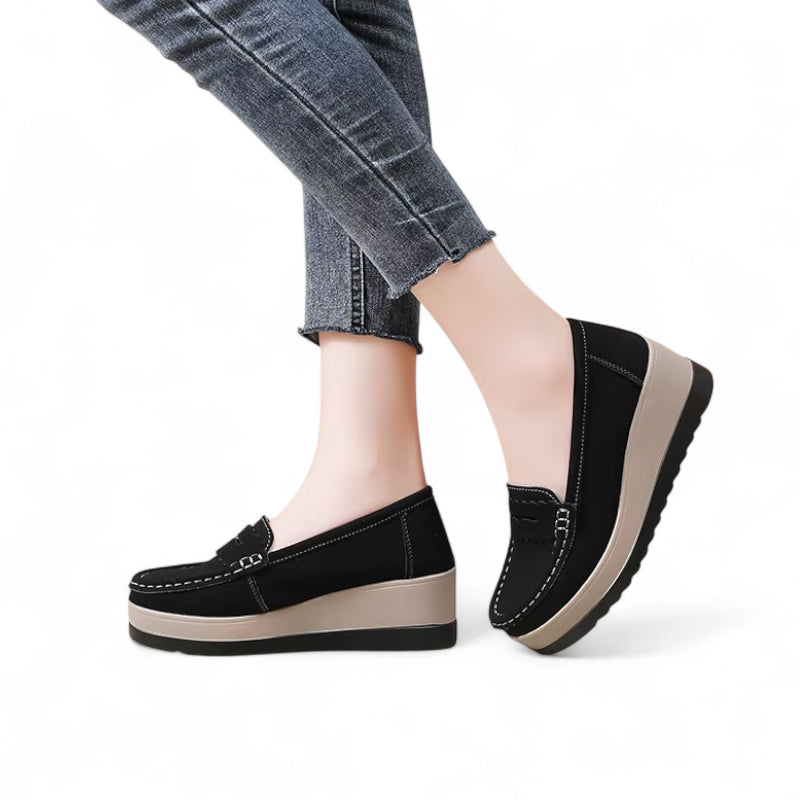 Mocassin Noir Plateforme Blanche