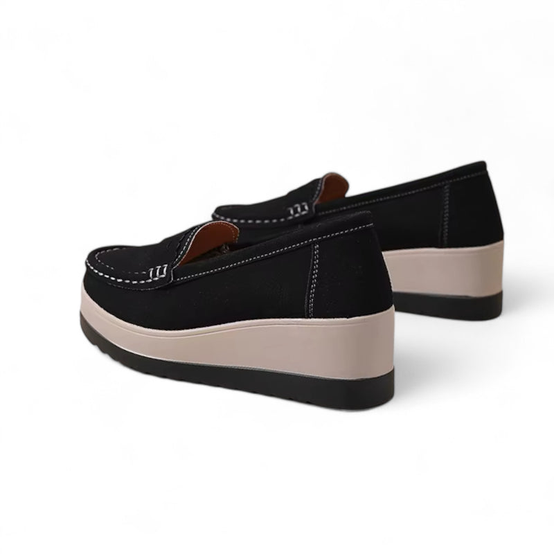Mocassin Noir Plateforme Blanche