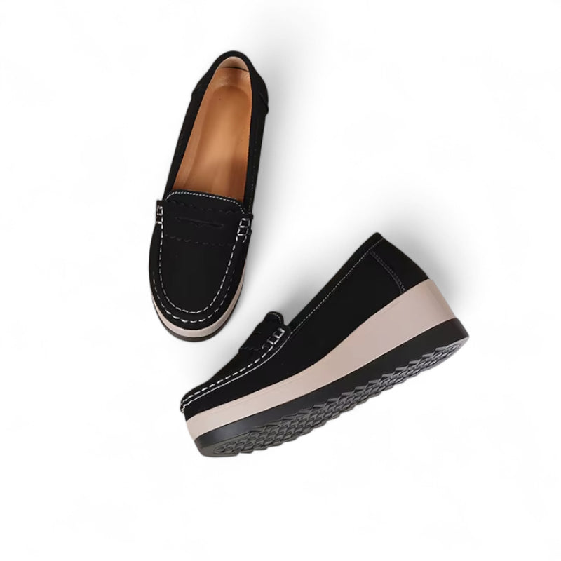 Mocassin Noir Plateforme Blanche