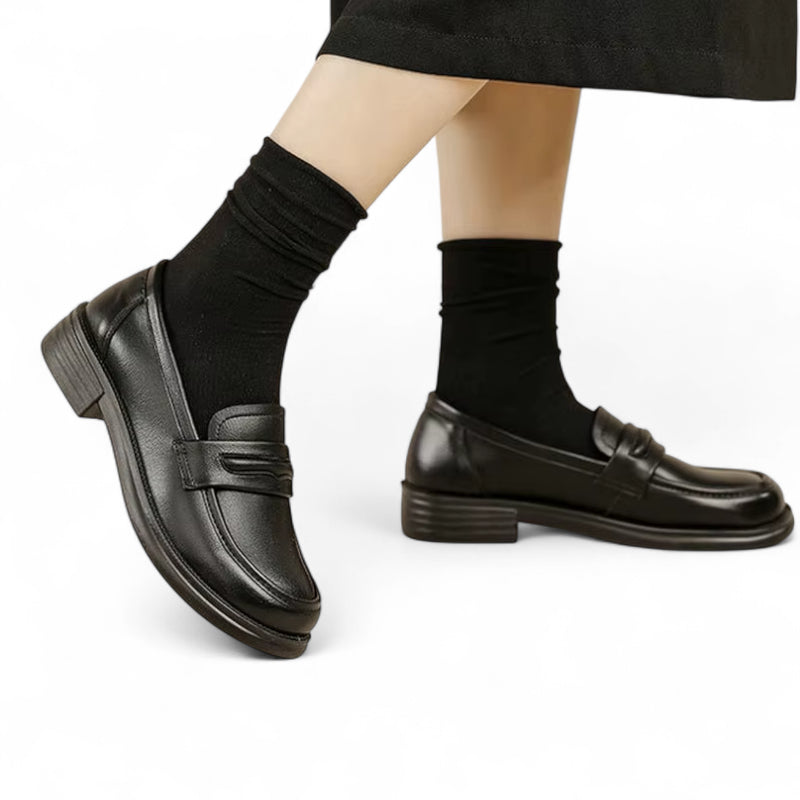 Mocassin En Cuir Noir Vernis Femme à Talon Chic