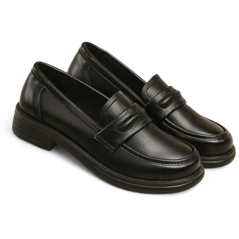 Mocassin En Cuir Noir Vernis Femme à Talon Chic