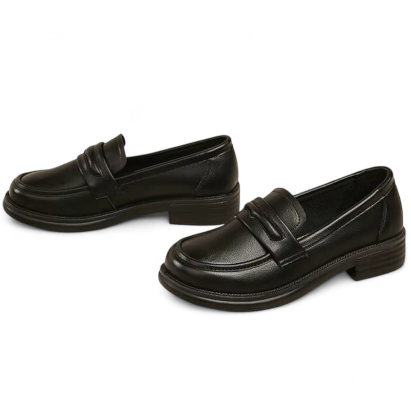 Mocassin En Cuir Noir Vernis Femme à Talon Chic