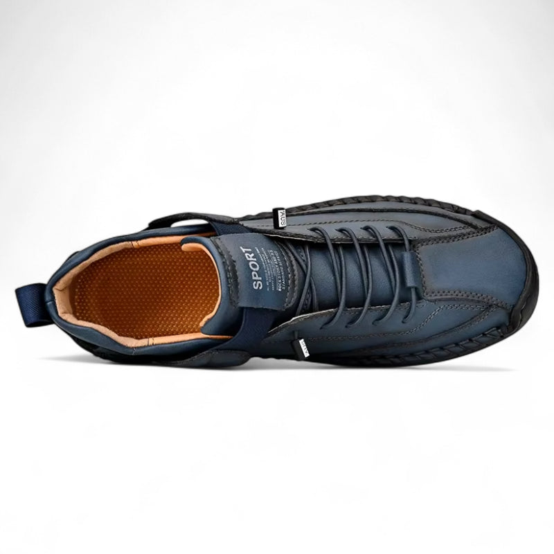 Mocassin En Cuir Bleu Marine à Lacets à Couture Pour Homme