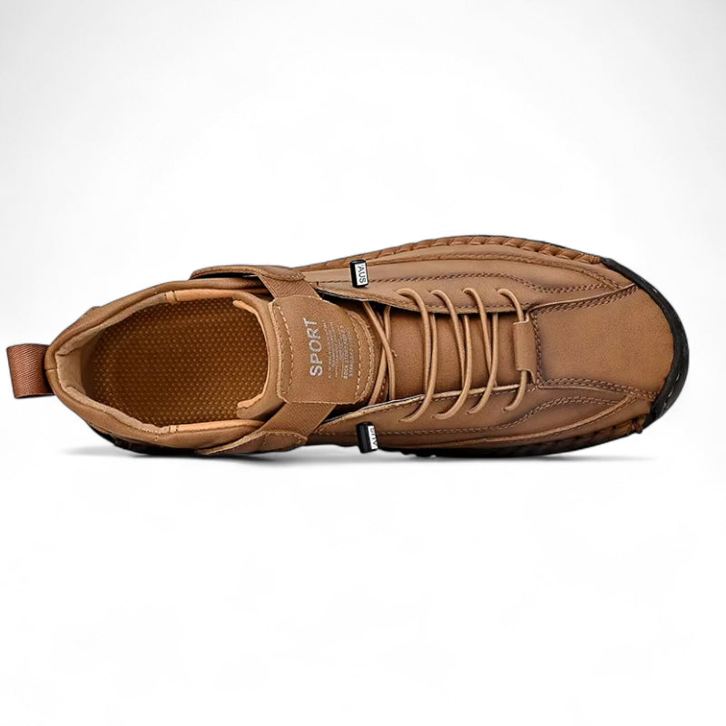 Mocassin En Cuir Marron à Lacets Avec Coutures