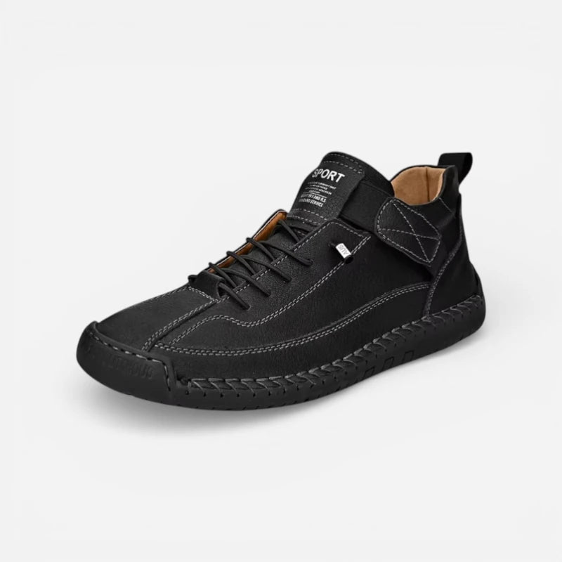 Mocassin En Cuir Noir Pour Homme à Lacets Avec Coutures