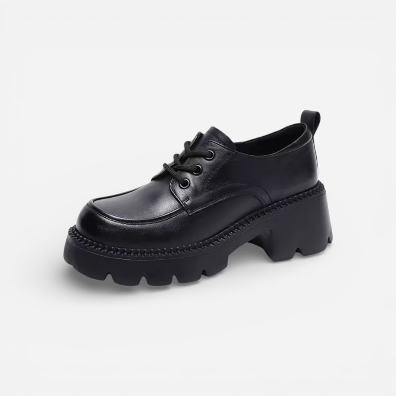 Mocassin À Lacet Plateforme Et Talon Noir Pour Femme