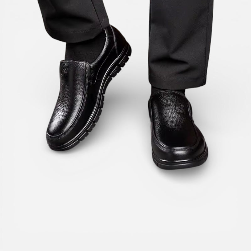 Mocassin Orthopédique Semelle Epaisse Confort En Cuir Véritable Noir Homme