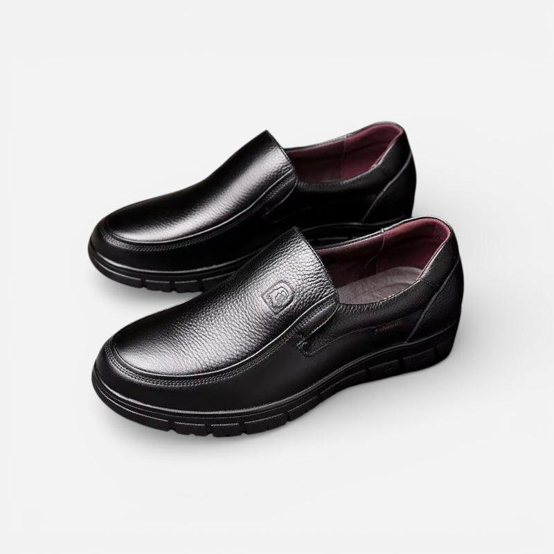 Mocassin Orthopédique Semelle Epaisse Confort En Cuir Véritable Noir Homme
