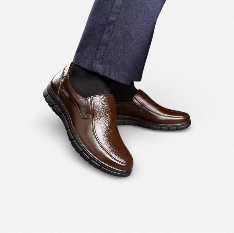 Mocassin Orthopédique Semelle Epaisse Confort En Cuir Véritable Marron Pour Homme