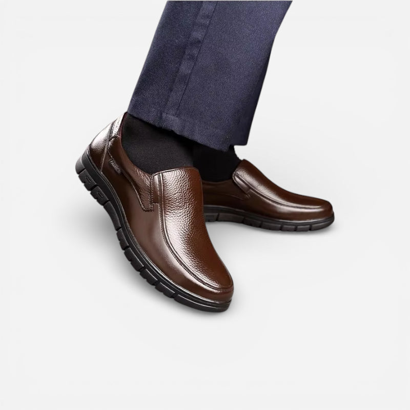 Mocassin Orthopédique Semelle Epaisse Confort En Cuir Véritable Marron Pour Homme