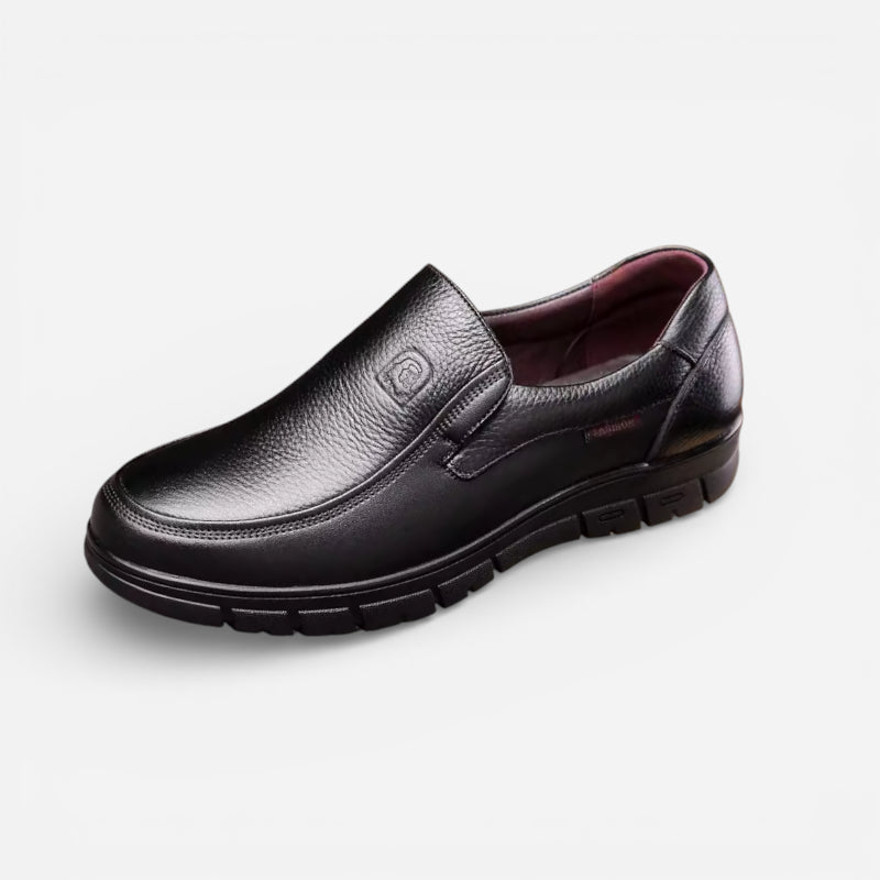 Mocassin Orthopédique Semelle Epaisse Confort En Cuir Véritable Noir Homme