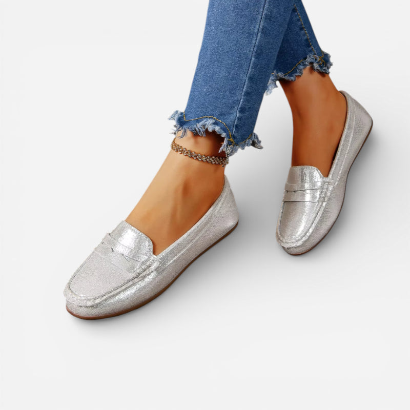 Mocassin Argenté Femme