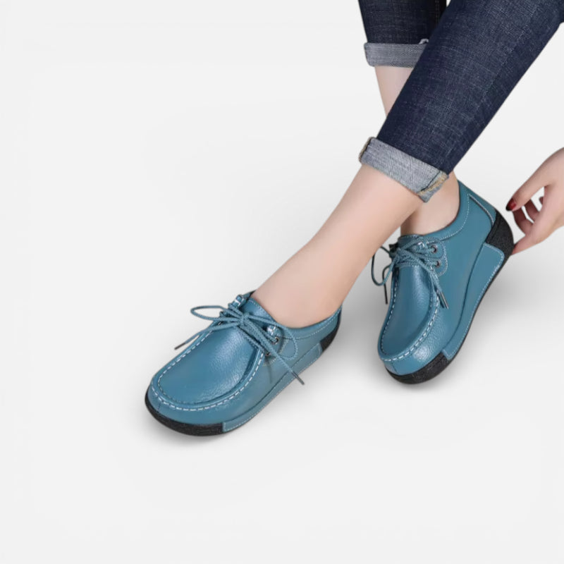 Mocassin Femme Cuir Bleu Turquoise