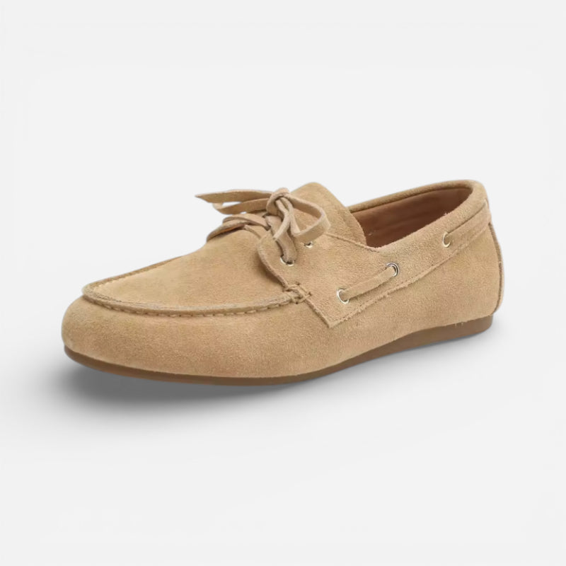 Mocassin En Daim Beige à Lacets Pour Femme