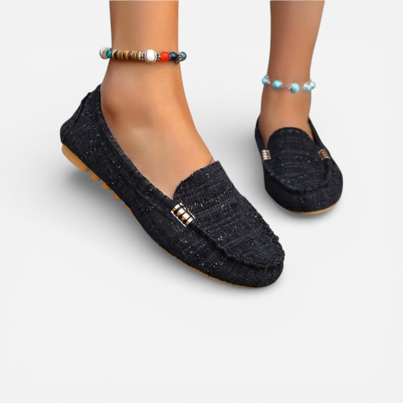 Mocassin Femme En Tissus Noir